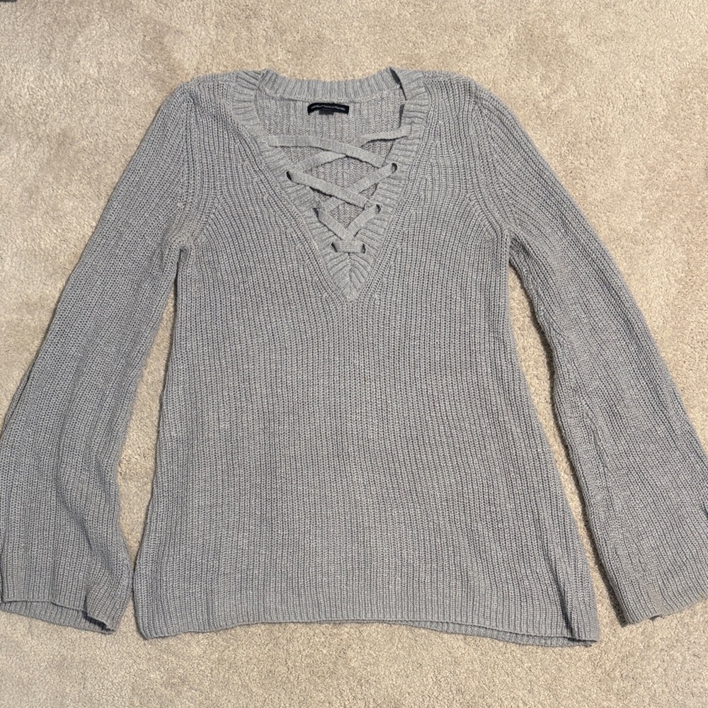 American Eagle Outfitters Light Gray Crisscross Sweater